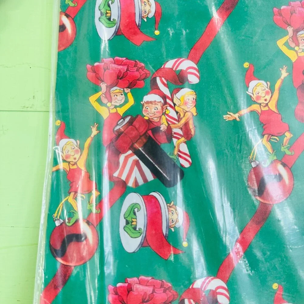 Vintage Duracell Christmas Wrapping Paper NOS Elf Gift Wrap 2 Sheets 90s Sealed